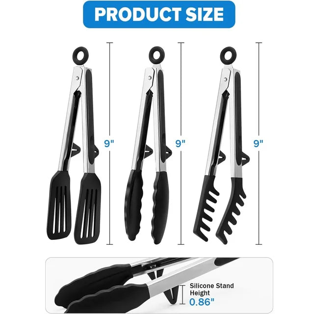 3 in 1 Silicone Kitchen Cooking Tongs Set